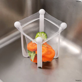 Suction Cup Sink Corner Rack – Food Catcher Strainer & Storage Caddy | Self-Cleaning, Press-to-Dump Design (Green+Yellow)