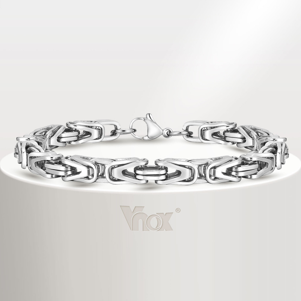 Vnox Fashion Byzantine Chain Men's Bracelet, Stainless Steel Square ...