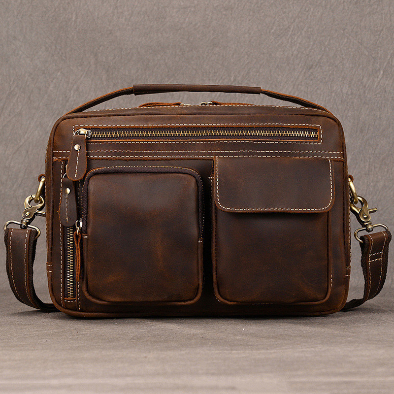 Crazy Horse Leather Men's Shoulder Bag Messenger Bag for Men - Multifunctional Vintage