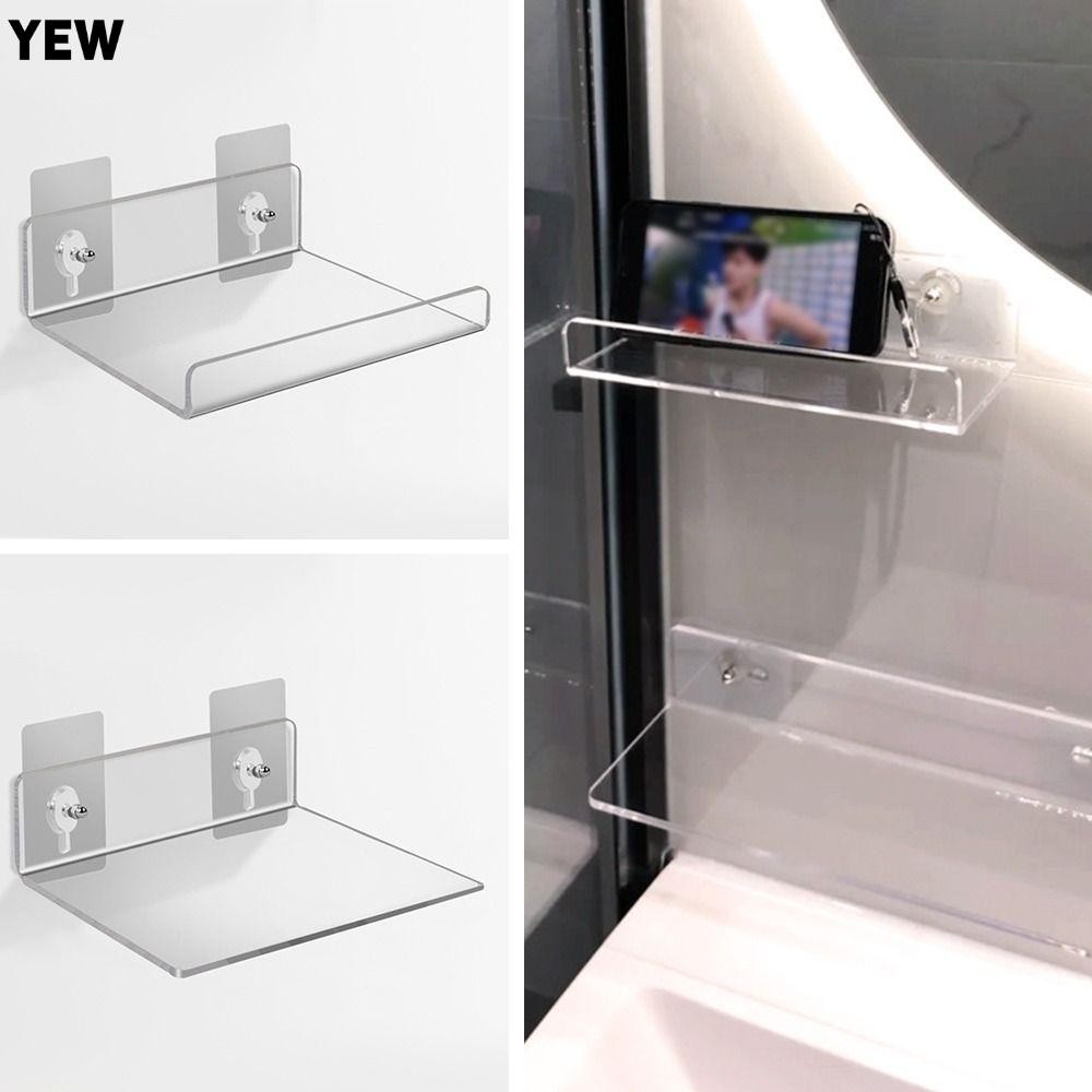 YEW Bathroom Transparent Shelf, Wall Free-Punch Acrylic Storage Rack ...