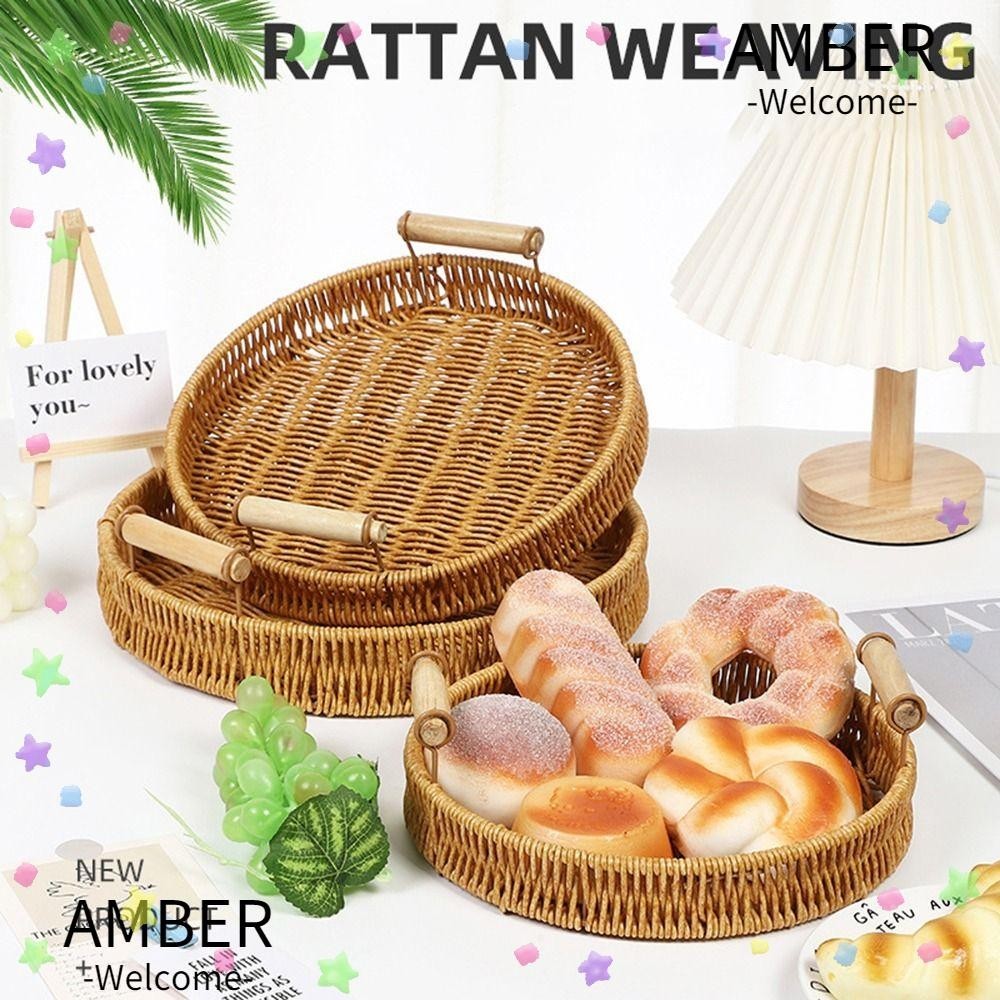 AMBER 1Pcs Handwoven Rattan Basket, Breakfast Bread Food Fruit ...