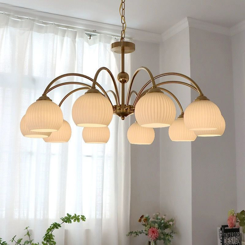 Mid Century Gold Chandelier Ceiling Light, 6-LIGHT Glass Pendant Light ...