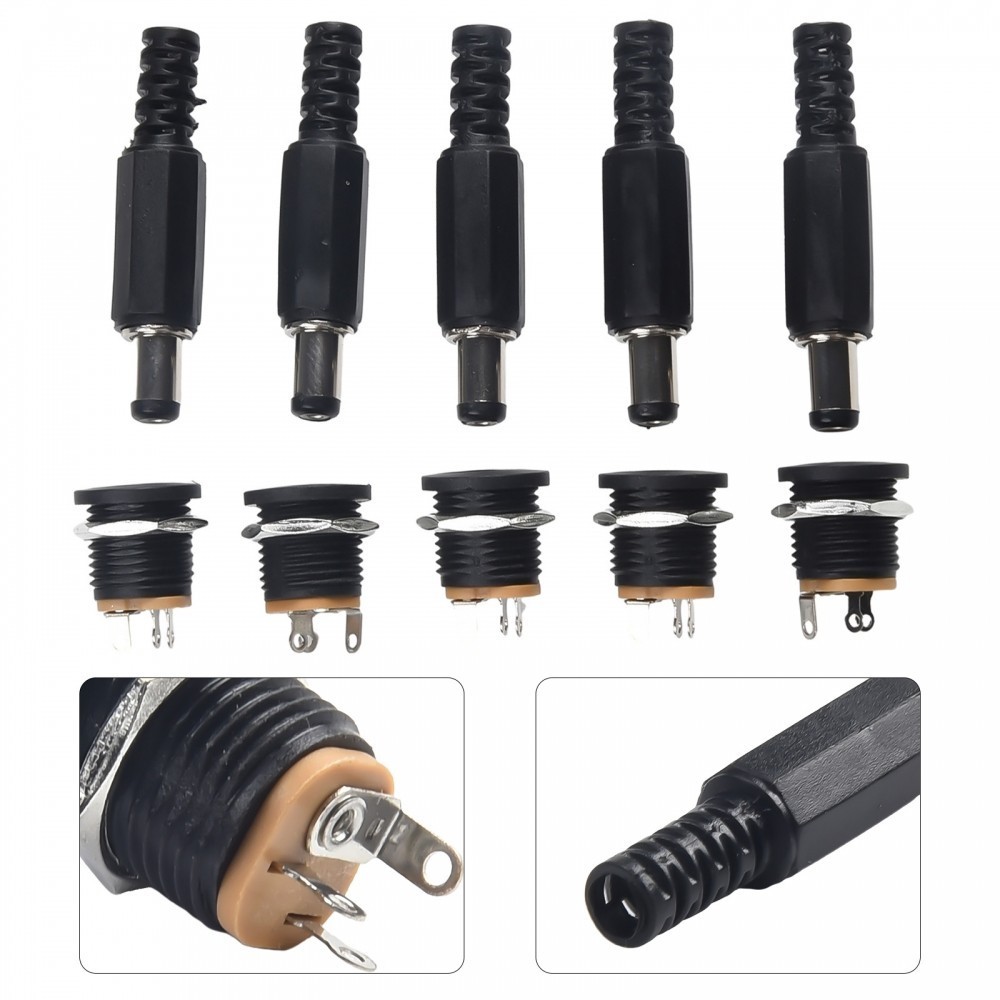 【EVER】DC Power Plug Barrel Jack Black Connector Male Female Socket ...