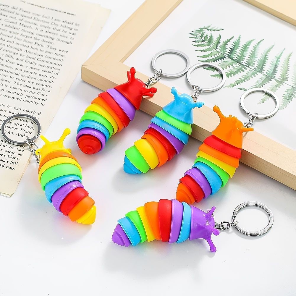 Mini Slug Fidget Toy with Keychain,Cute Caterpillar Shape Stress ...