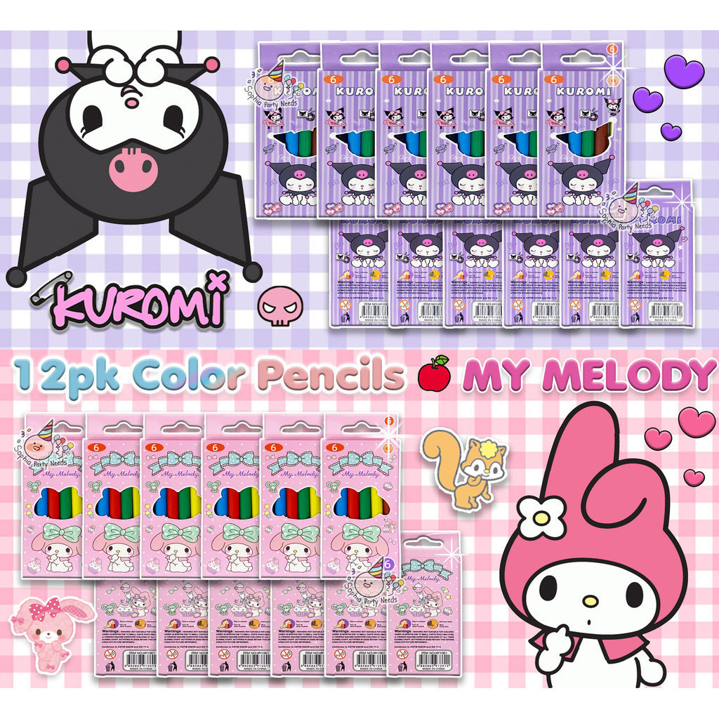12pk Kuromi and My Melody Color Pencil Giveaway Items (8 colors ...