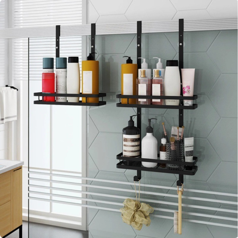 Shower Hanging Shelf with Hooks Wall Mounted 1/2 Tier Bathroom Shelf ...