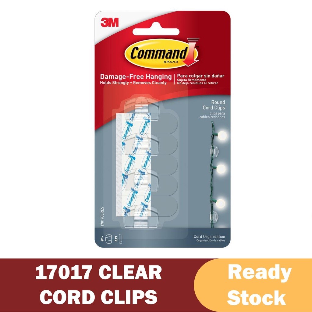 3M Command 17017CLR Small Cord Wire Clips Organize Monitor Cable Line ...