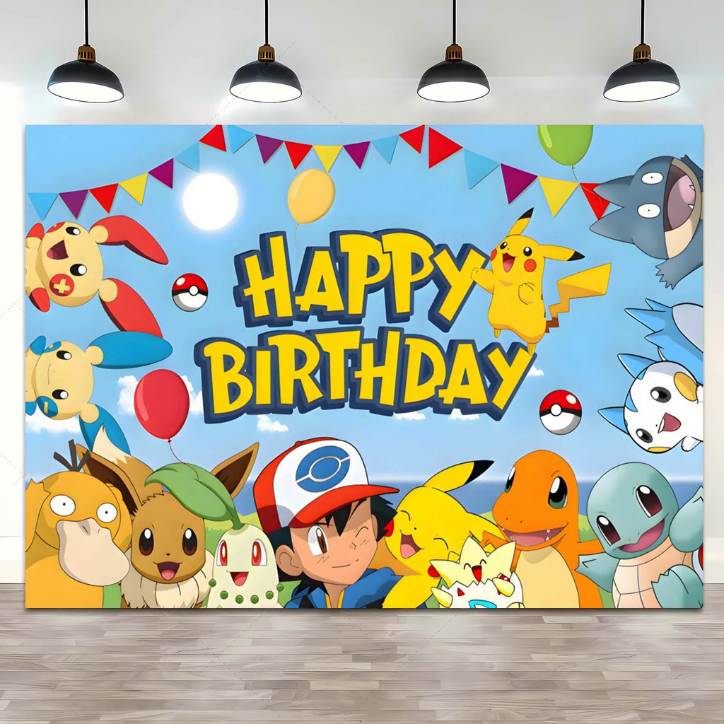 Happy Birthday Party Pokemon Backdrop Decoration Kids Boy Baby Shower ...