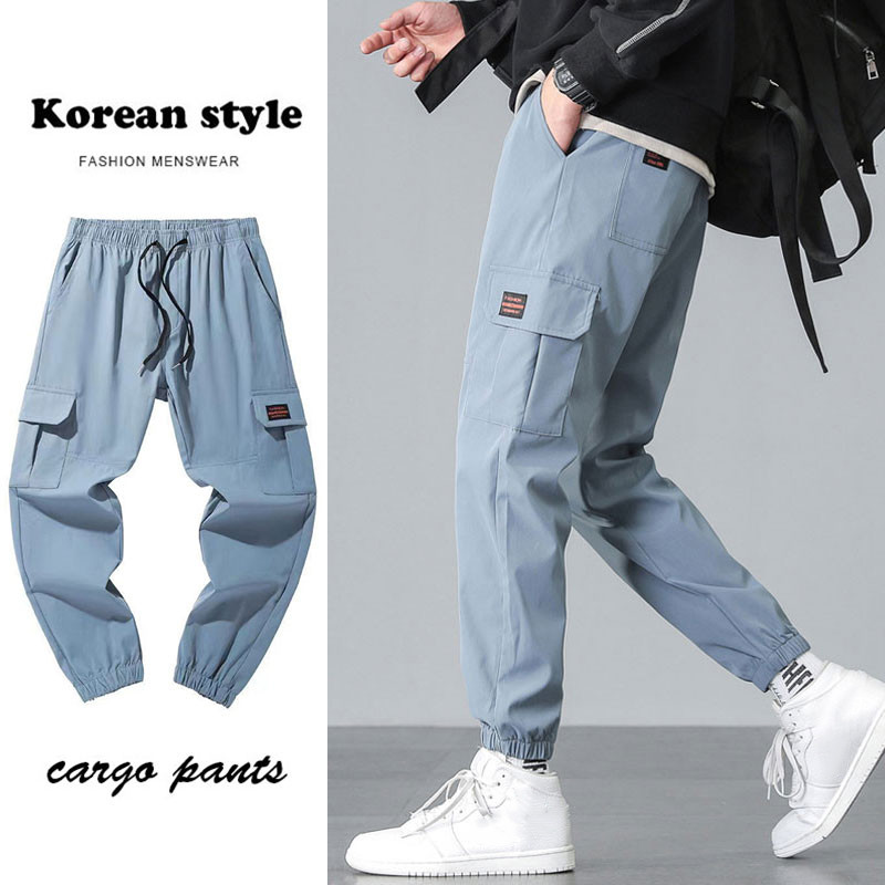 Men Cargo Pants Casual Long Pants Korean Style Men Trousers Slim Fit ...