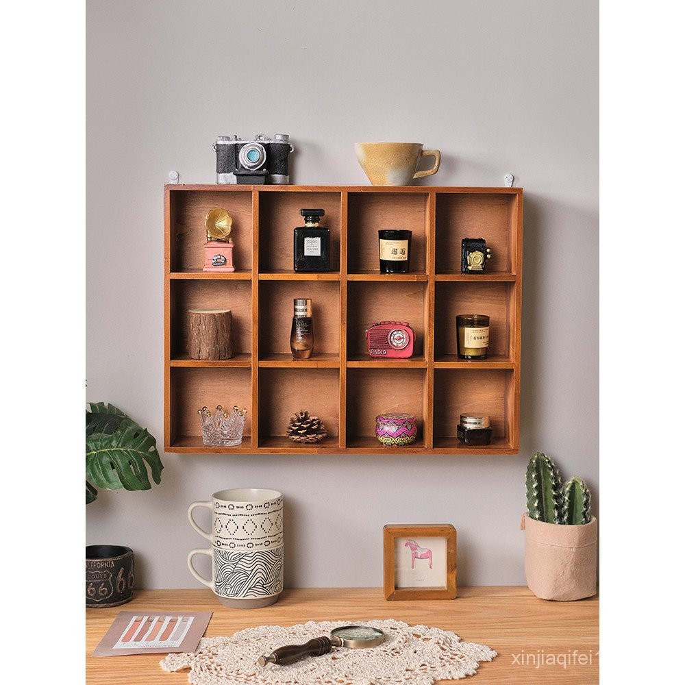 Vintage Solid Wood Desktop Storage Rack Twelve Zodiac Grid Wall-mounted ...