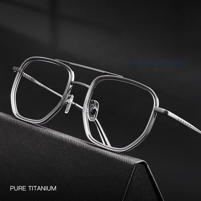 Ultra Light Pure Titanium Optical Glasses Frame Retro Double Beam ...