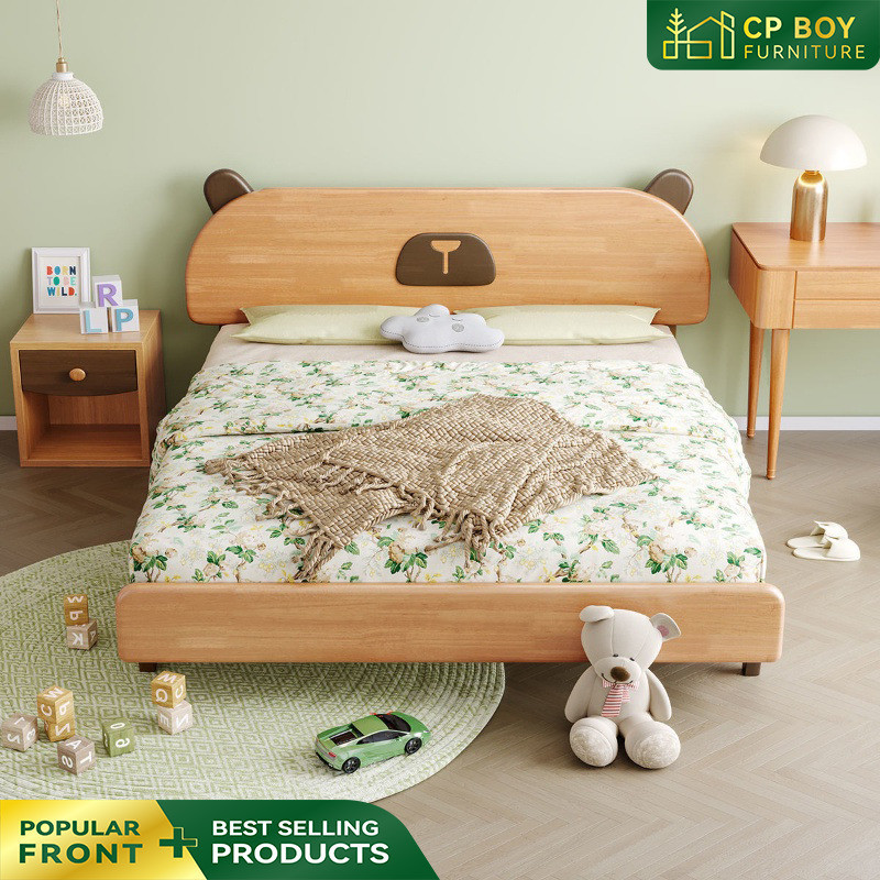 Pansu Single Bed Frame Double Bed Solid Wood Bed Modern Simple Children ...