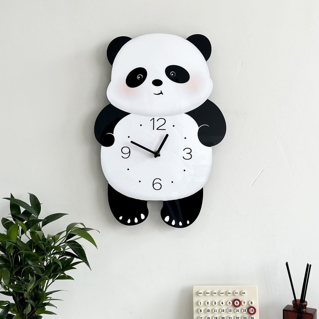 Cute Cartoon Panda Swing Creative Living Room Mute Wall Clock Children ...