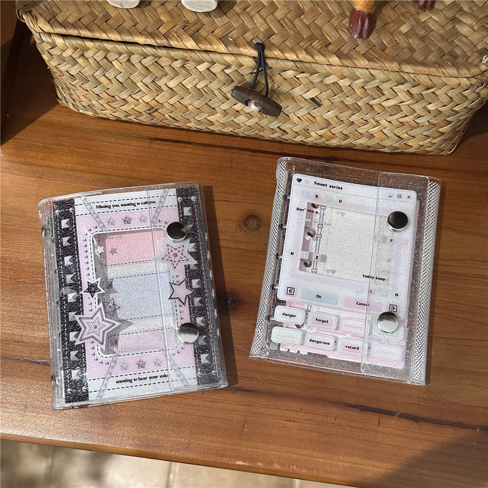 Original ins Pink Dialog Box Star m5 Double Buckle Loose-leaf Notebook ...