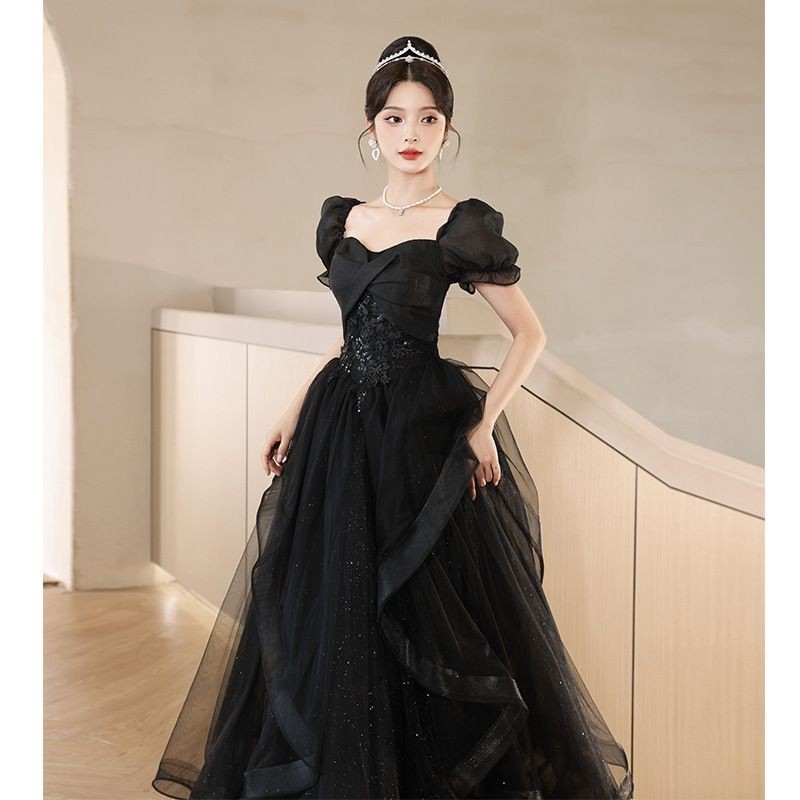 SADO]Black Evening Dress plus Size 2024New Banquet Elegant Light Luxury  Minority Dinner Party Fat People Evening Dress | Shopee Singapore