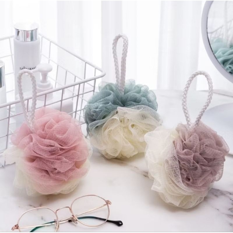 1PCS Spons Mandi Jaring Shower Puff Perlengkapan Rumah Spon Bath Pembersih Badan Warna Pastel Sponge A090 - Gambar 3