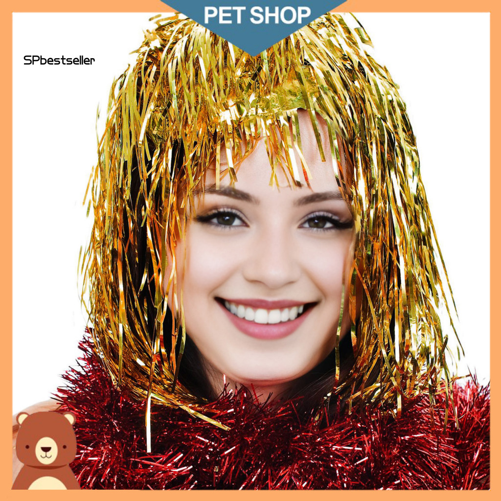 Sp Party-ready Funny Wig Cosplay Disco Wig Shiny Metallic Party Wig for ...