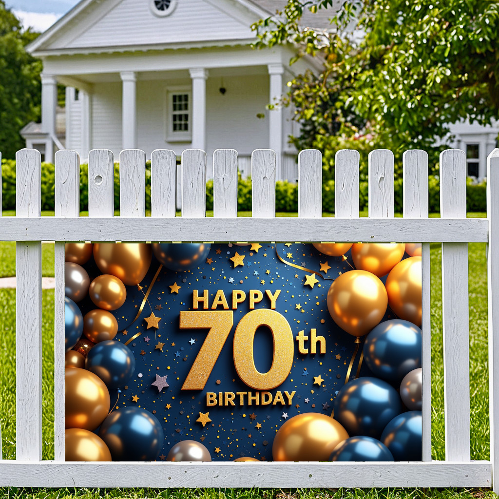 Happy 70th Birthday Banner Decorations for Men, Blue Gold 70 Birthday ...