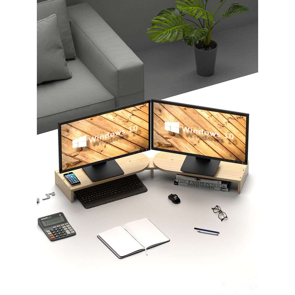 [in stock] Solid Wood Dual Screen LCD Monitor Stand Desktop Computer ...