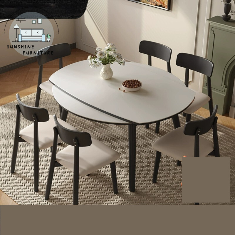 【Pre-Order】Solid Wood Dining Table - Modern Simple Telescopic Dining ...