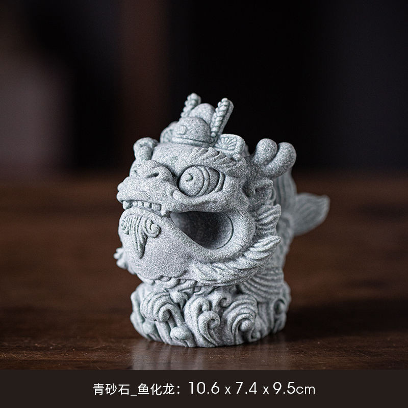 新中式创意青砂石笔架摆件可爱石狮貔貅麒麟祥龙招财桌面茶宠摆件笔架笔