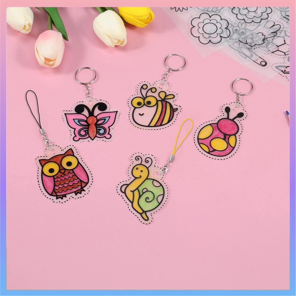 166Pcs Shrinky Dink Sheets Kit Practical Shrink Paper Keychain Kit with ...