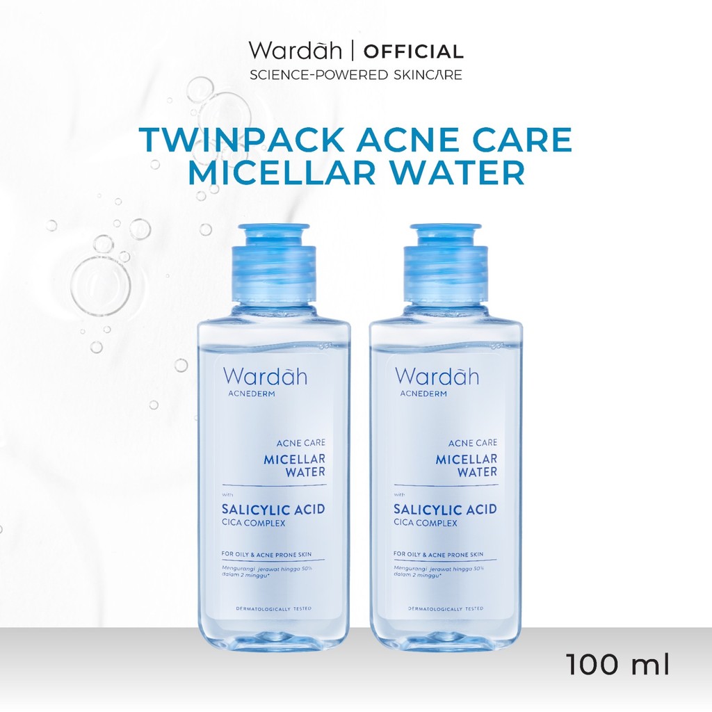 WARDAH TWINPACK Micellar Water 100ml All Series - Perfect Bright, Calm and Soothe Nature Daily, Acnederm, Lightening Oil Infused - Pembersih Wajah Make Up Remover Waterproof Tanpa Bilas - Skincare