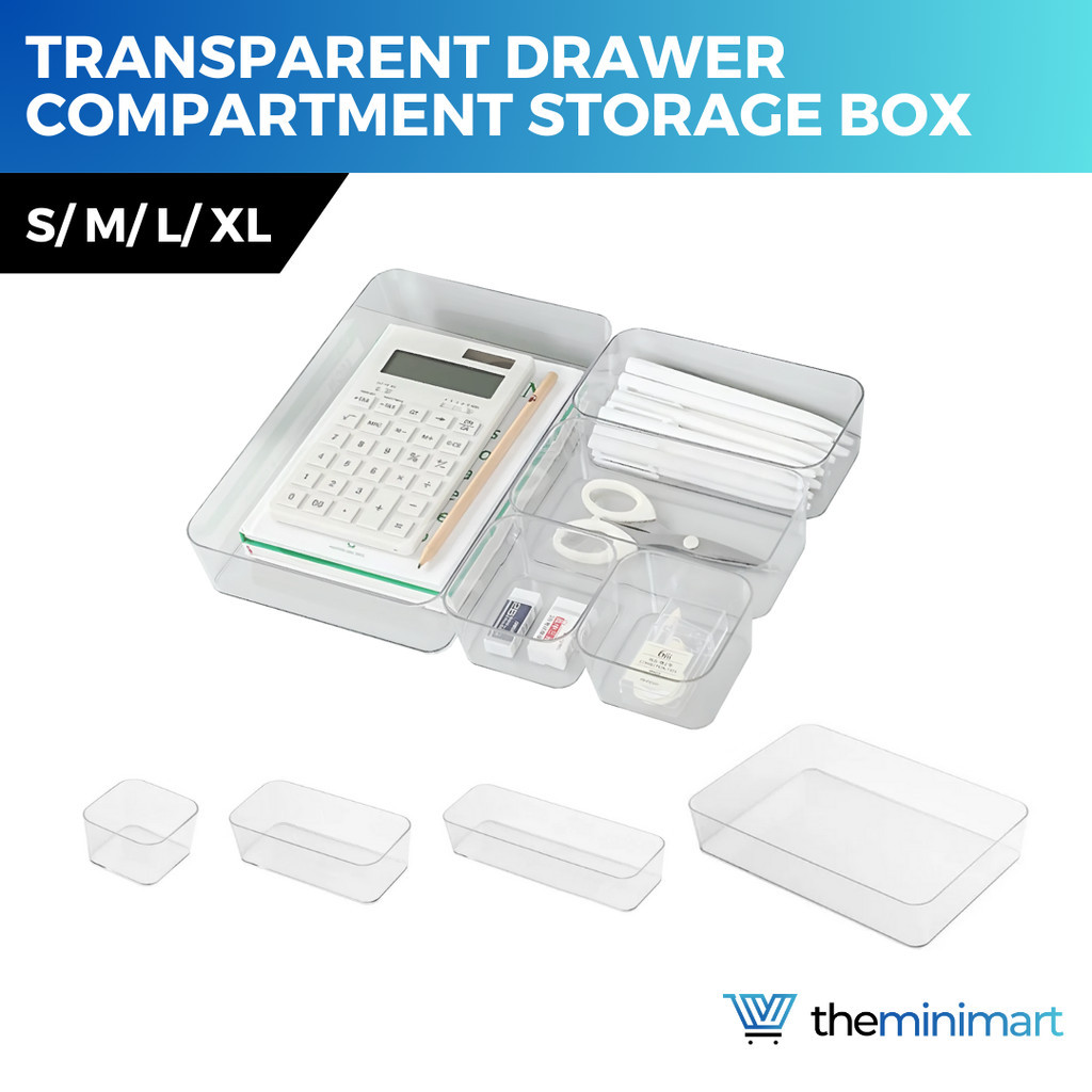 Transparent Drawer Compartment Storage Box S/M/L/XL Divider Sorting ...