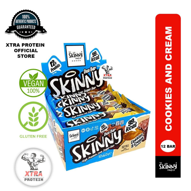 Skinny Food Duo Protein Bar Cookies and Cream (60g) 12 Pack EXP 10-2025 ...