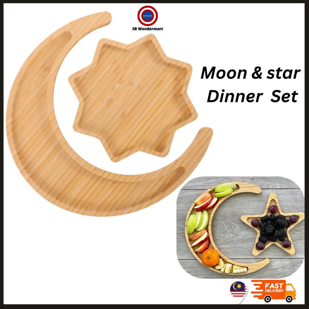 Wooden Tray Star and Moon Plate Set Stylish and Personalized Ramadan ...