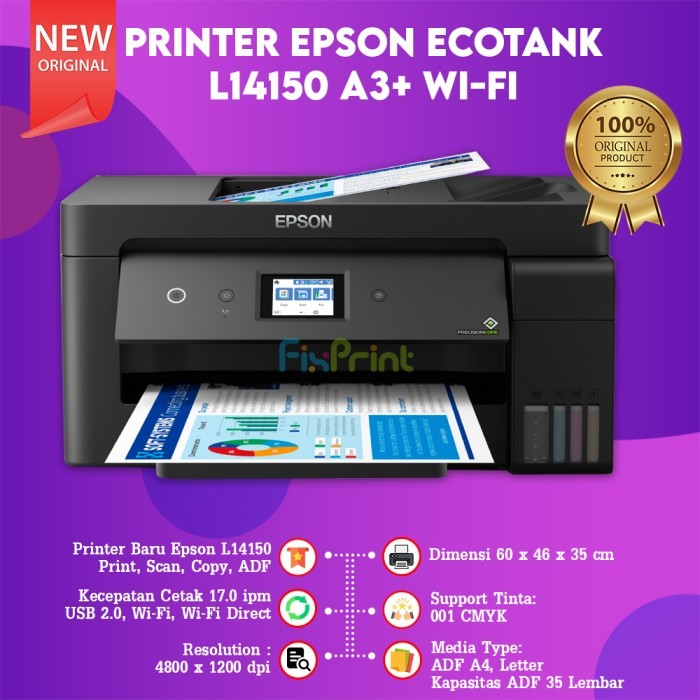 FixPrint Epson L18050 Print Only A3 WIFI Pengganti L1800 / Epson L14150 A3+ Wide Format Print Scan Copy WiFi Tinta 001 / L11050 A3+ - Gambar 2