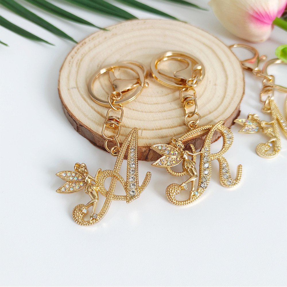 Cute Elf Keychain Delicate Gold Color Metal 26 Letter Key Ring Initial ...