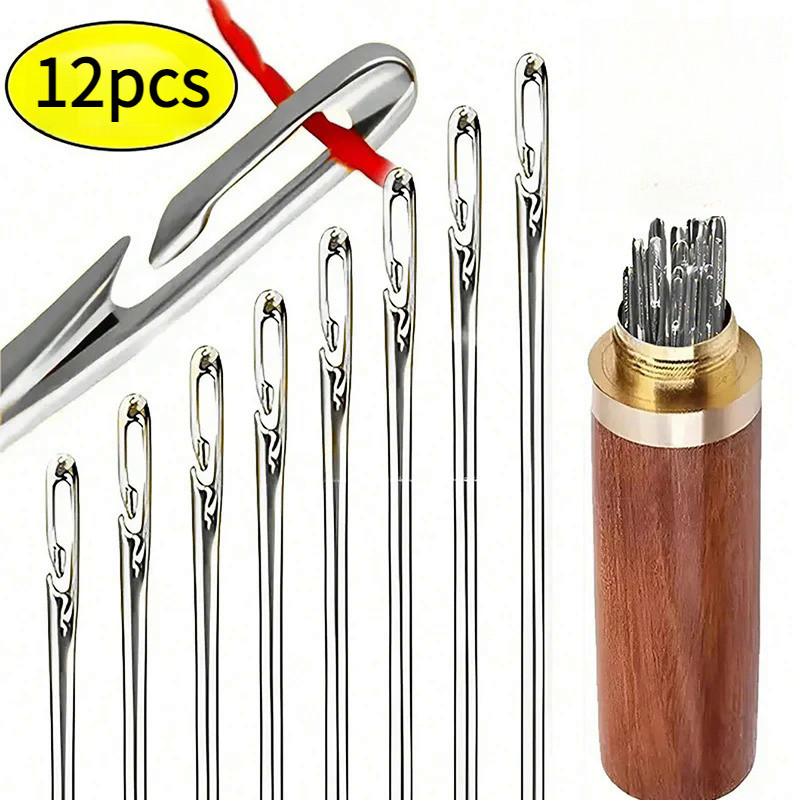 12 Pcs Side Hole Blind Sewing Needles Stainless Steel Elderly Self ...