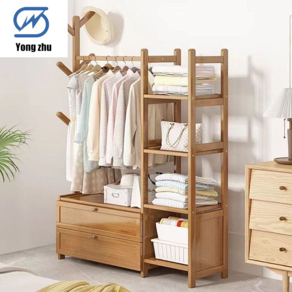 Bamboo clothes Rack Household Floor Bedroom Coat Rack | Shopee Singapore