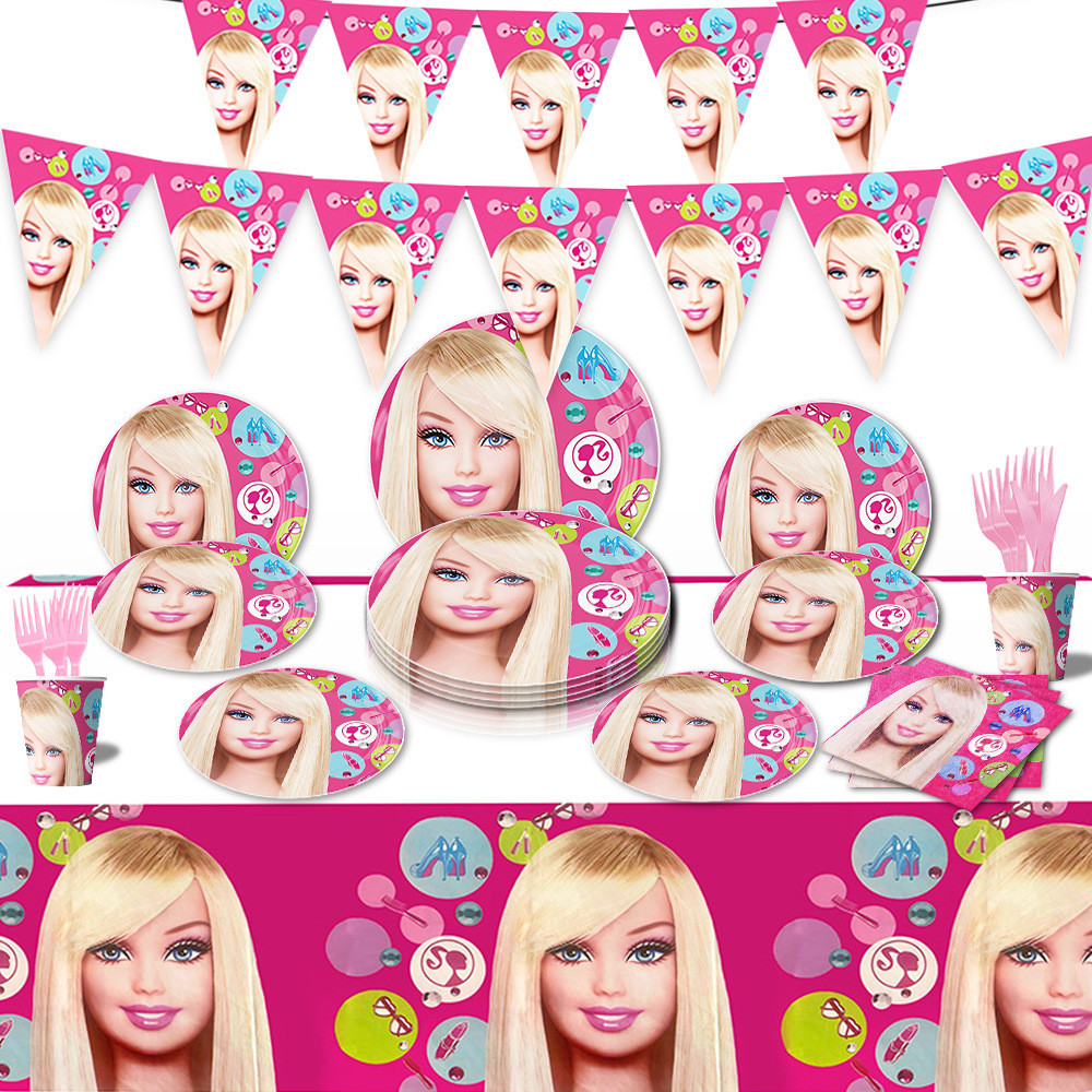 [SG Seller] Barbie doll Disposable Tableware Partyware Dinner set Cup ...