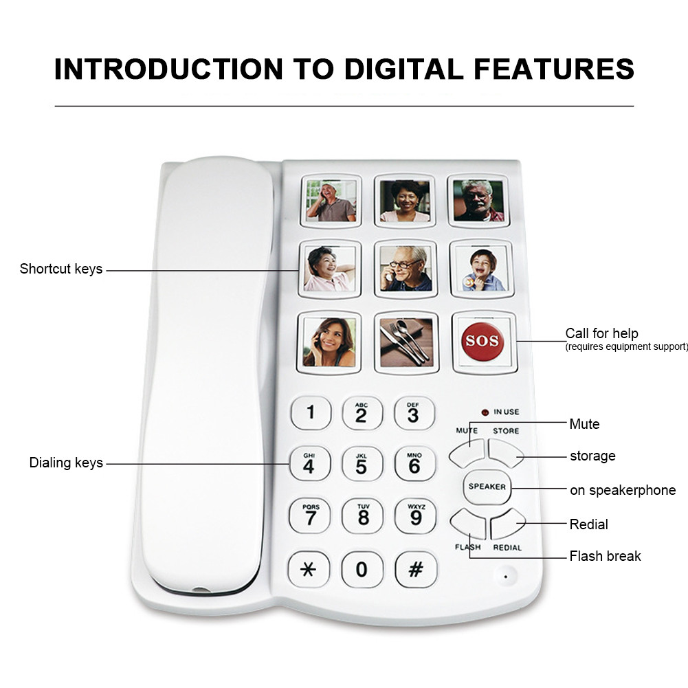 Big Button Phone One Button Touch Corded Telephone 9 Piction for ...