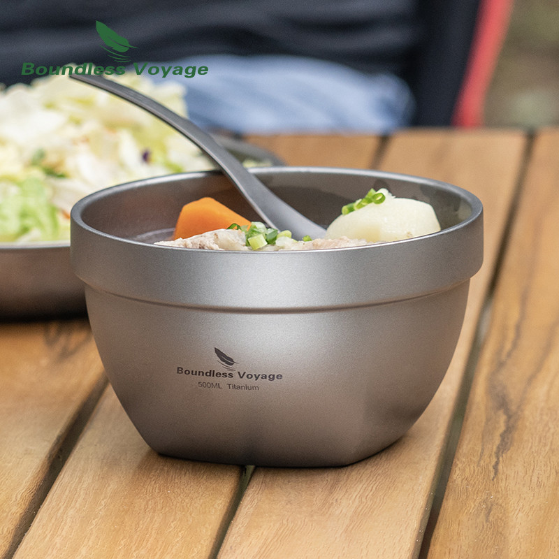 Boundless Voyage Bol en titane à double paroi pour farine d'avoine, riz, soupe, yaourt, bol en métal ultra léger et portable (800 ml
