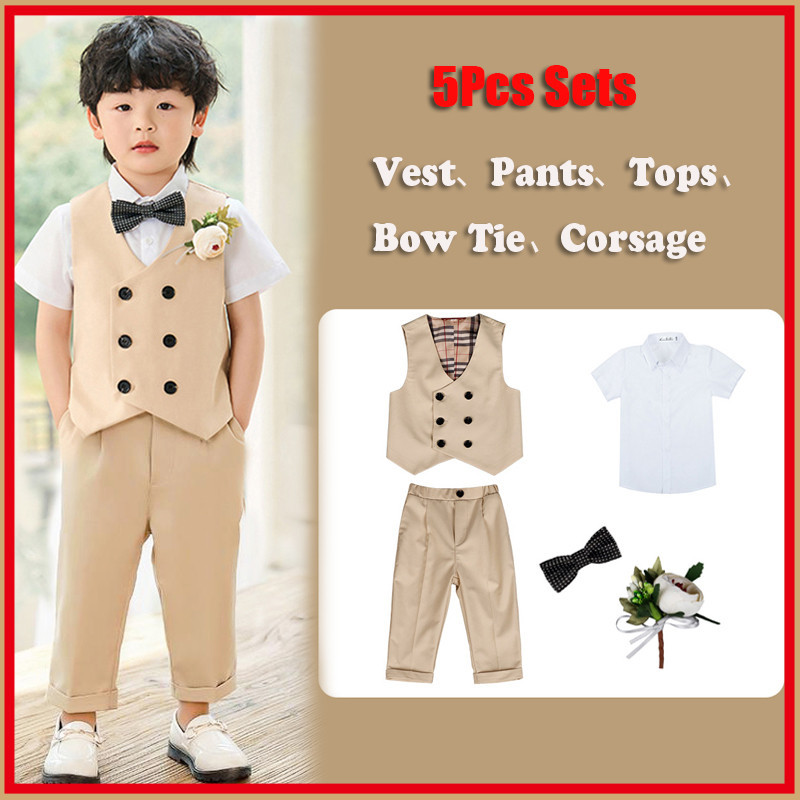 1-10Y Clothes for Kids Boy Blazer White Polo Shirt Khaki Pants