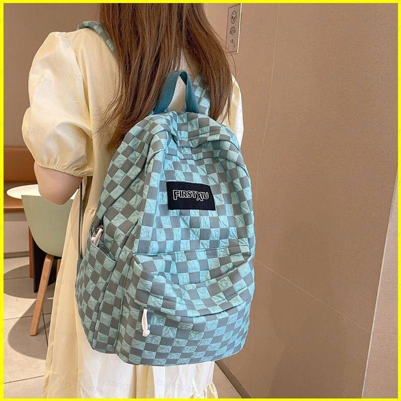 INS Plaid schoolbag ins style Japanese trend backpack women large ...