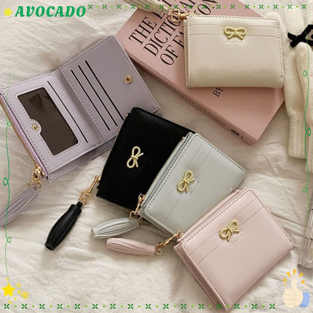 AVOCAYY Mini Wallets, PU Leather Mini Coin Purse, with Key Chain Bow ...