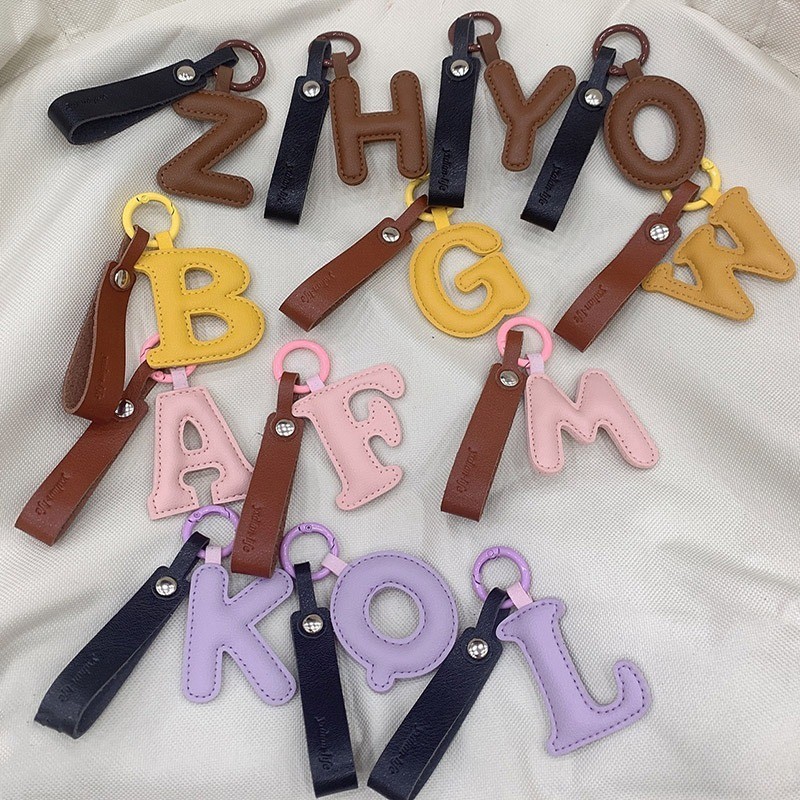 Creative Pu Leather Letter Keychains A Z Candy Color Alphabet Key