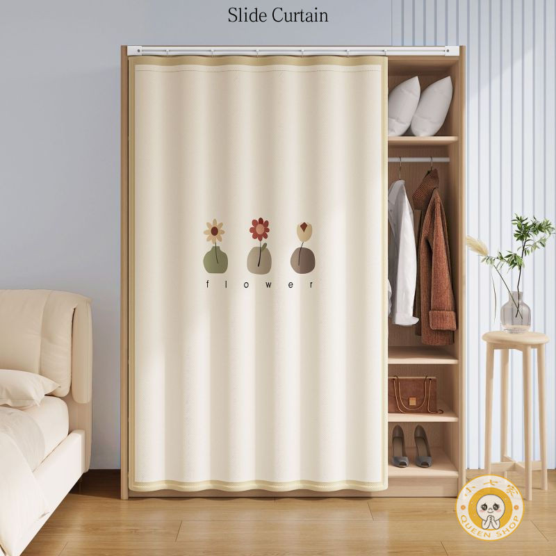 Small Fresh Cabinet Curtain Kitchen Self-adhesive Slide Curtain ...