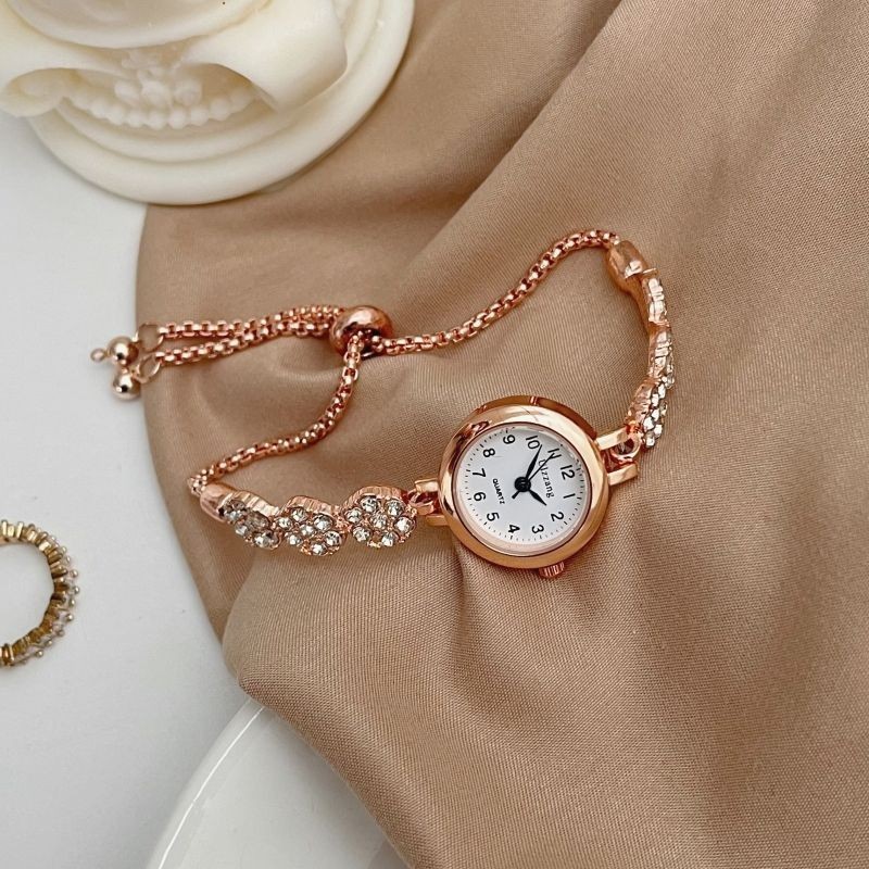Fashion Small Dial Rose Gold Crystal Women Watches Luxury Alloy Strap Ladies Bracelet Watch Gift Quartz Watch for Women