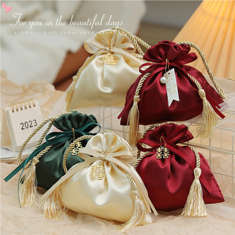 Satin Gold Gift Bags, Jewelry Pouches Wedding Favor Drawstring Bags ...