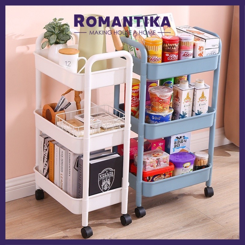Romantika 3 TIER TROLLEY RACK 42*29*78CM Plastic Storage Rolling Cart ...