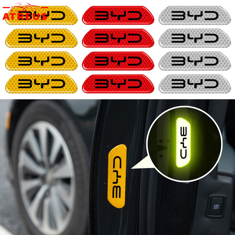 4Pcs BYD Car Reflective Sticker Car Door Stickers Safety Warning Mark ...