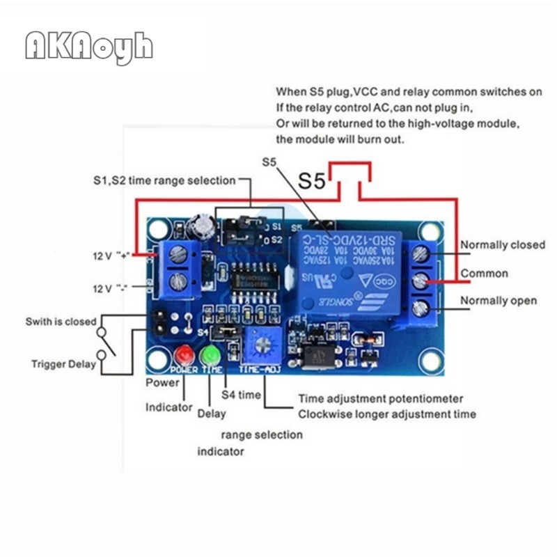 DC 12V Time Relay Module Normal Open Time Delay Relay Timing Timer ...