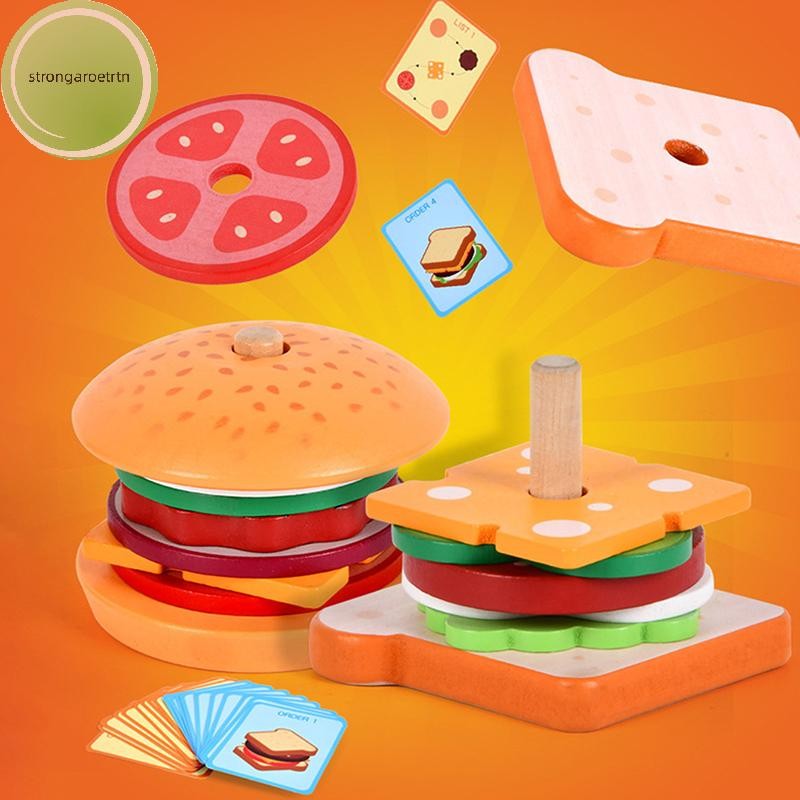 strongaroetrtn 1 Set Fine Motor Skill Toy Montessori Wooden Burger ...