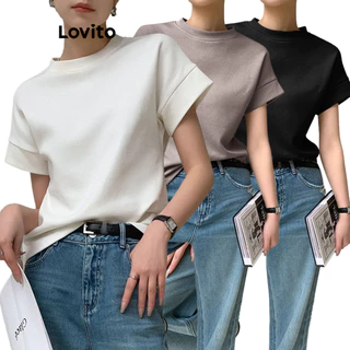 Lovito Casual Plain Contrast Binding T-Shirt for Women LNE40575(Multi-color)