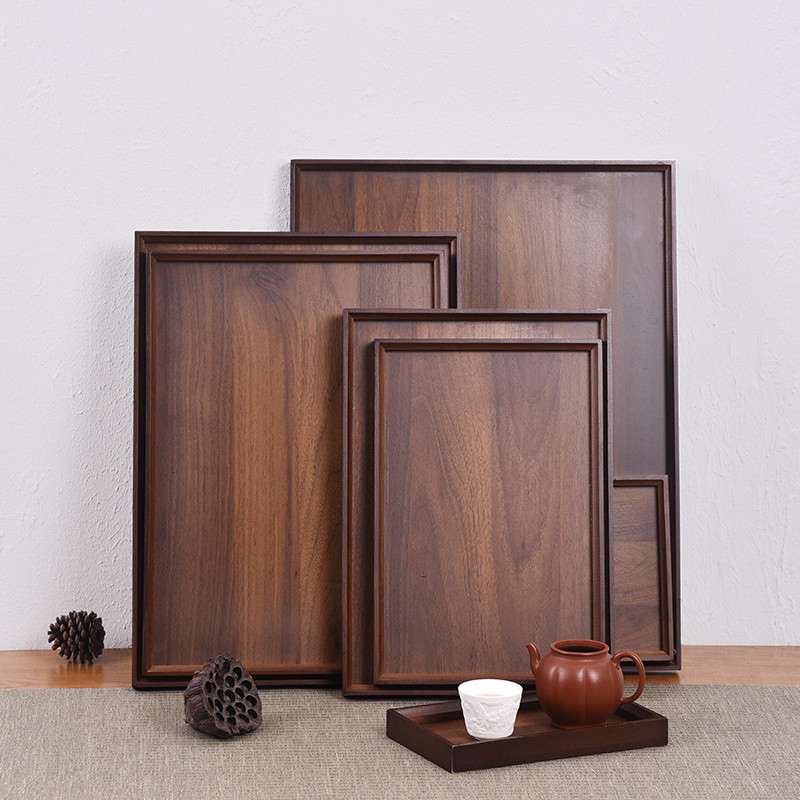 [in stock] Tray Japanese Style Black Walnut Household Bamboo Wood Tray ...